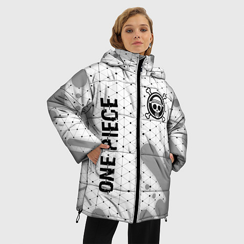 Женская зимняя куртка One Piece glitch на светлом фоне: надпись, символ / 3D-Черный – фото 3