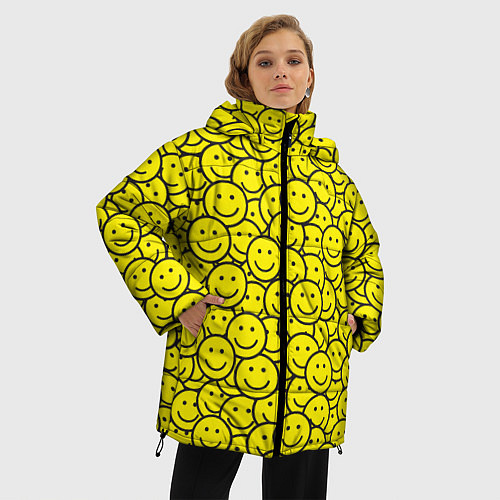 Женская зимняя куртка Счастливые смайлики / 3D-Светло-серый – фото 3