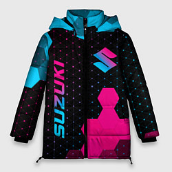Куртка зимняя женская Suzuki - neon gradient: надпись, символ, цвет: 3D-черный