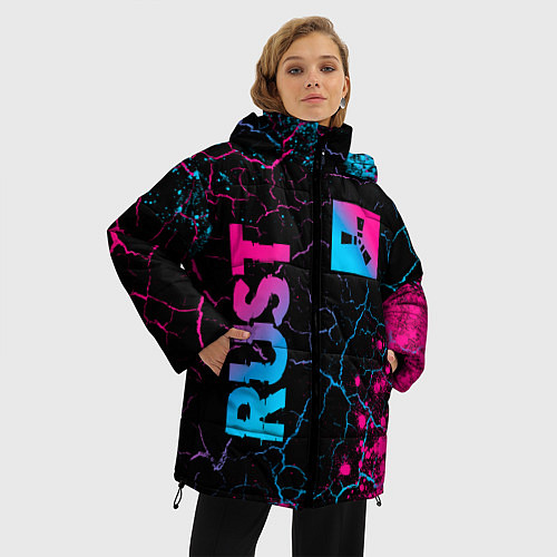 Женская зимняя куртка Rust - neon gradient: надпись, символ / 3D-Черный – фото 3