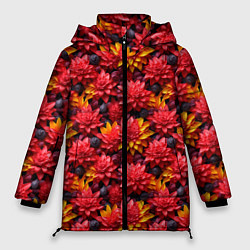 Куртка зимняя женская Красные объемные цветочки, цвет: 3D-светло-серый