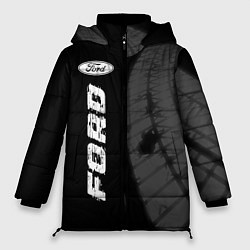 Куртка зимняя женская Ford speed на темном фоне со следами шин: по-верти, цвет: 3D-черный