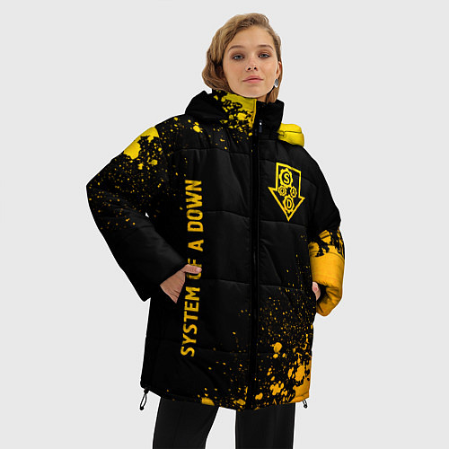 Женская зимняя куртка System of a Down - gold gradient: надпись, символ / 3D-Черный – фото 3