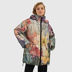 Куртка зимняя женская Акварельные лилии, цвет: 3D-светло-серый — фото 2