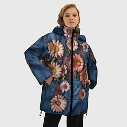 Куртка зимняя женская Хризантемы на джинсе, цвет: 3D-светло-серый — фото 2