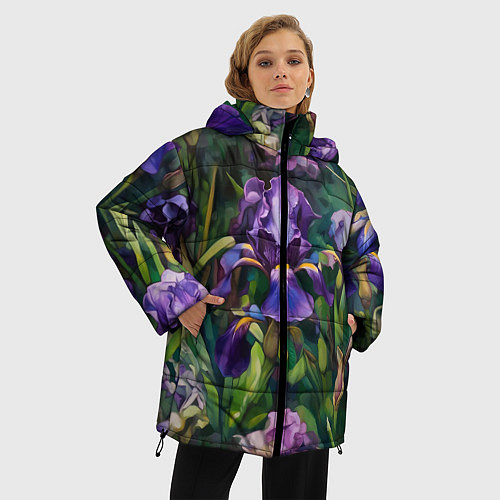 Женская зимняя куртка Ирисы паттерн / 3D-Черный – фото 3
