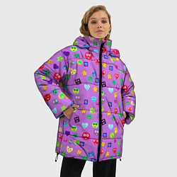 Куртка зимняя женская Эмпатия - паттерн эмоджи, цвет: 3D-красный — фото 2