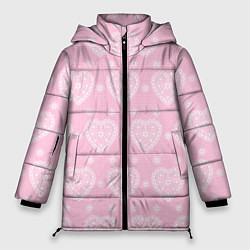 Куртка зимняя женская Розовое кружево сердечки, цвет: 3D-черный