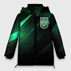 Женская зимняя куртка Герб РФ зеленый черный фон