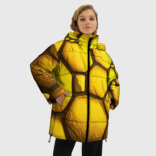 Женская зимняя куртка Желтые объемные плиты / 3D-Красный – фото 3