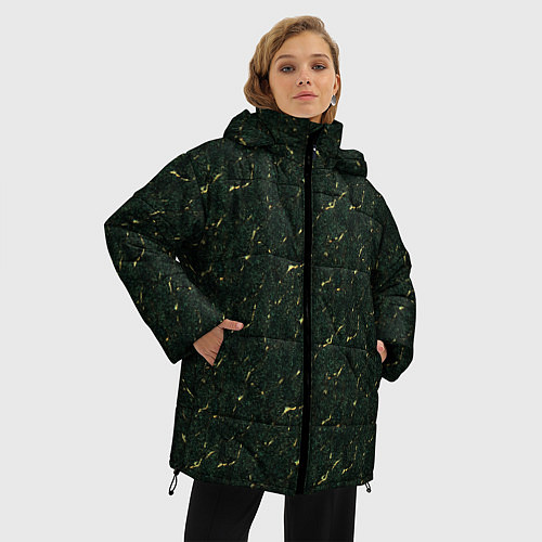 Женская зимняя куртка Текстура зелёный мрамор / 3D-Черный – фото 3