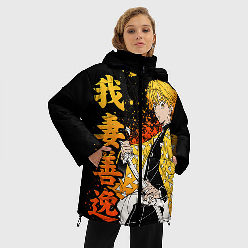 Женская зимняя куртка Зеницу и иероглифы - клинок / 3D-Светло-серый – фото 3