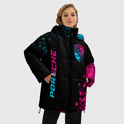 Куртка зимняя женская Porsche - neon gradient: надпись, символ, цвет: 3D-черный — фото 2