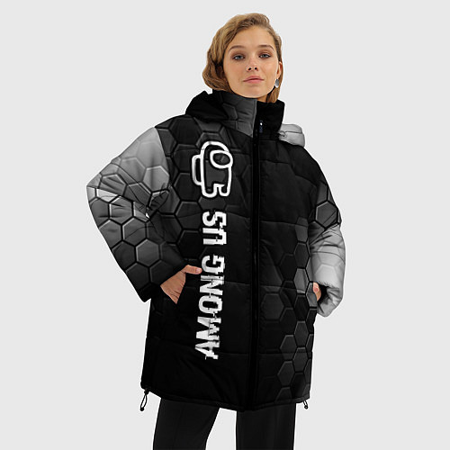 Женская зимняя куртка Among Us glitch на темном фоне: по-вертикали / 3D-Черный – фото 3