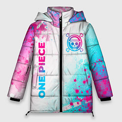 Куртка зимняя женская One Piece neon gradient style: надпись, символ, цвет: 3D-черный