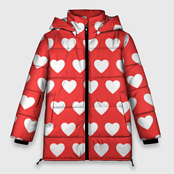 Куртка зимняя женская Сердечки на красном фоне, цвет: 3D-черный
