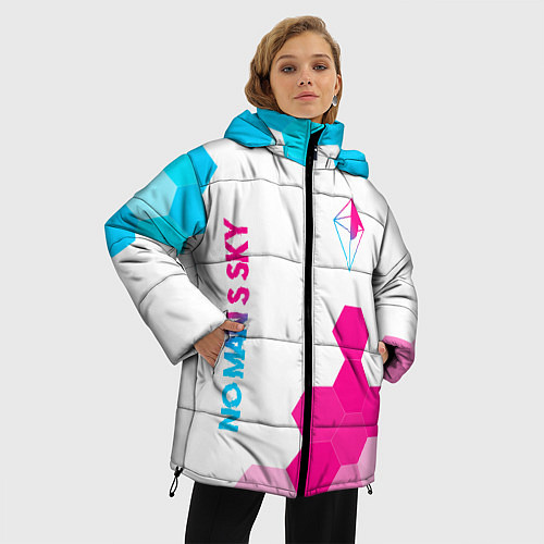 Женская зимняя куртка No Mans Sky neon gradient style: надпись, символ / 3D-Черный – фото 3