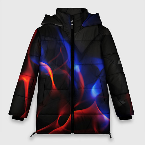 Женская зимняя куртка Красное и синие свечение от черных плит / 3D-Красный – фото 1