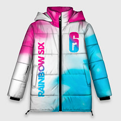 Куртка зимняя женская Rainbow Six neon gradient style: надпись, символ, цвет: 3D-черный
