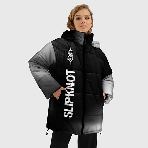 Женская зимняя куртка Slipknot glitch на темном фоне: по-вертикали / 3D-Черный – фото 3
