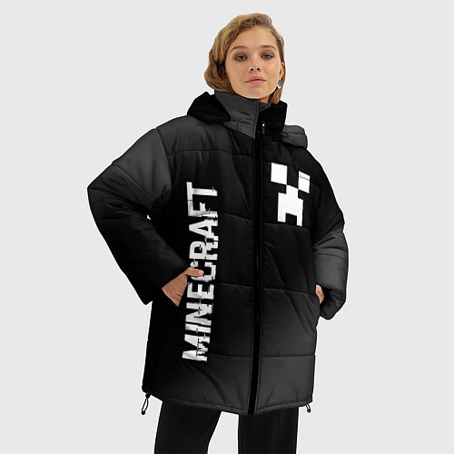 Женская зимняя куртка Minecraft glitch на темном фоне: надпись, символ / 3D-Черный – фото 3