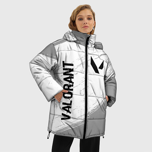 Женская зимняя куртка Valorant glitch на светлом фоне: надпись, символ / 3D-Черный – фото 3