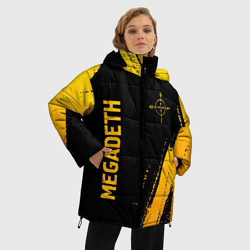 Женская зимняя куртка Megadeth - gold gradient: надпись, символ / 3D-Черный – фото 3