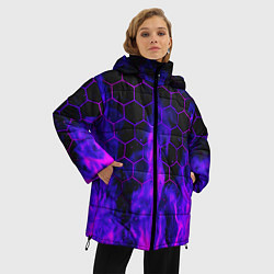 Куртка зимняя женская Неоновый огонь и соты, цвет: 3D-черный — фото 2