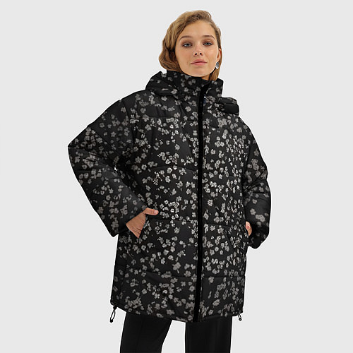 Женская зимняя куртка Цветочки вишни / 3D-Черный – фото 3