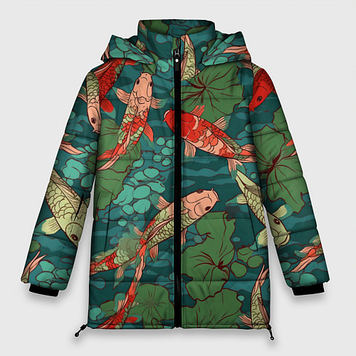 Женская зимняя куртка Паттерн карпы кои / 3D-Красный – фото 1