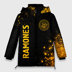 Куртка зимняя женская Ramones - gold gradient: надпись, символ, цвет: 3D-черный