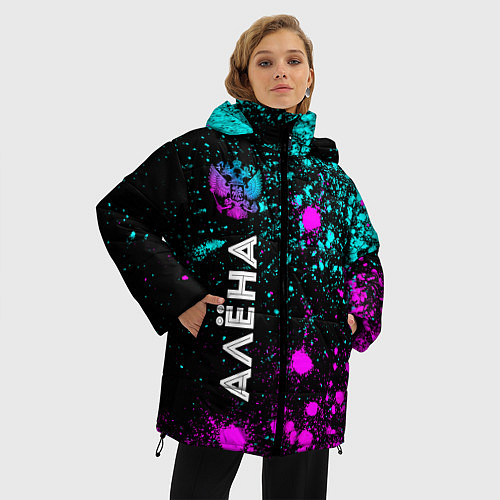 Женская зимняя куртка Алёна и неоновый герб России: по-вертикали / 3D-Черный – фото 3