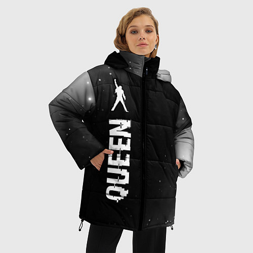 Женская зимняя куртка Queen glitch на темном фоне: по-вертикали / 3D-Черный – фото 3