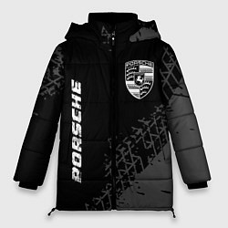 Куртка зимняя женская Porsche speed на темном фоне со следами шин: надпи, цвет: 3D-черный