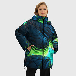 Куртка зимняя женская Зеленые объемные плиты, цвет: 3D-красный — фото 2
