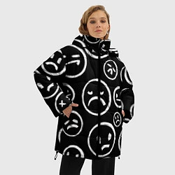 Куртка зимняя женская Грустные черно-белые смайлики, цвет: 3D-светло-серый — фото 2