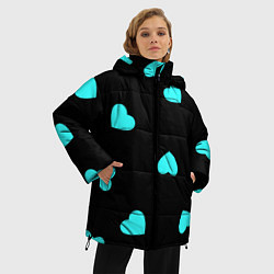 Куртка зимняя женская С голубыми сердечками на черном, цвет: 3D-черный — фото 2