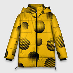 Куртка зимняя женская Объемные черные шары на оранжевом поле, цвет: 3D-светло-серый