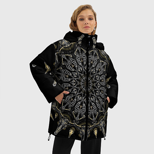 Женская зимняя куртка Большая костяная мандала / 3D-Черный – фото 3