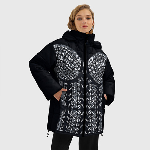 Женская зимняя куртка Черный корсет с блестящими стразами / 3D-Черный – фото 3