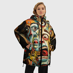 Куртка зимняя женская Живопись с лицами в стиле Пабло Пикассо, цвет: 3D-светло-серый — фото 2