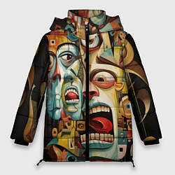 Куртка зимняя женская Живопись с лицами в стиле Пабло Пикассо, цвет: 3D-светло-серый