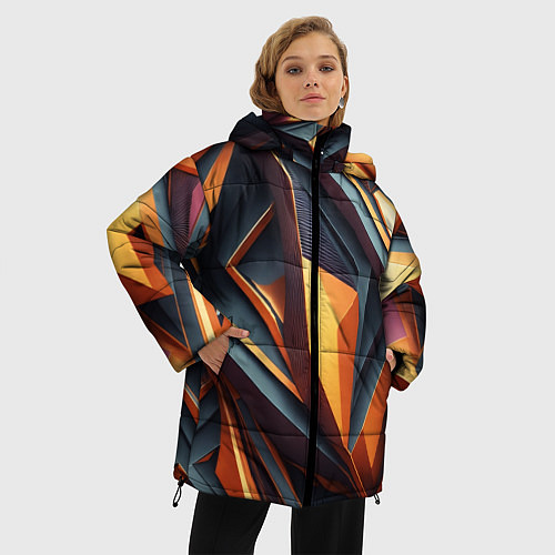 Женская зимняя куртка Разноцветная 3D геометрия узоров метавселенной / 3D-Черный – фото 3