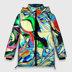 Куртка зимняя женская Яркие абстрактные разводы, цвет: 3D-черный