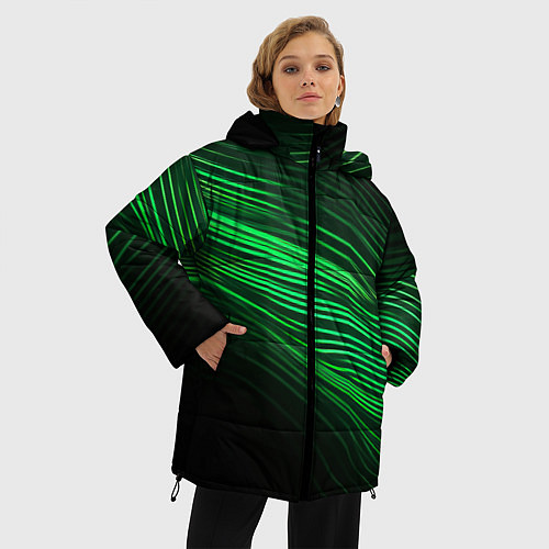 Женская зимняя куртка Green neon lines / 3D-Черный – фото 3