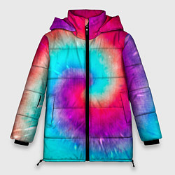 Куртка зимняя женская Тай-дай малиновый закат, цвет: 3D-черный