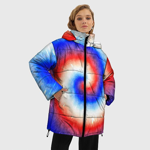 Женская зимняя куртка Тай-дай Российский флаг / 3D-Черный – фото 3