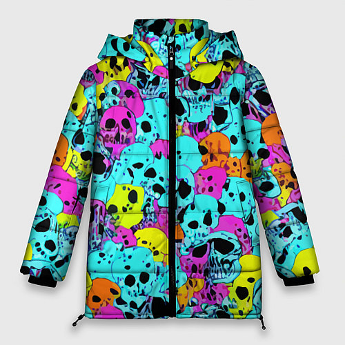 Женская зимняя куртка Паттерн из черепов - поп-арт - иллюзия / 3D-Красный – фото 1