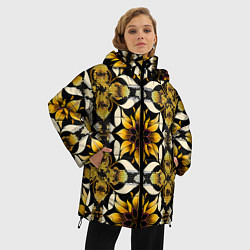Куртка зимняя женская Витражная лилия узор, цвет: 3D-красный — фото 2