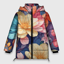 Куртка зимняя женская Водянная лилия лотосы кувшинки, цвет: 3D-светло-серый
